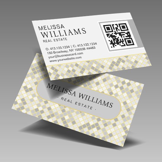 Carte De Visite Trendy Yellow & Gray Diamond Mosaic 