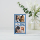 Carte De Visite Tresses Calligraphie Script Collage de Photos Bleu (Debout devant)