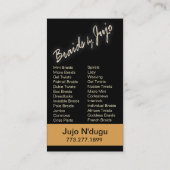 Carte De Visite Tresses d'Afrocentric - coiffeur de Cornrows (Dos)