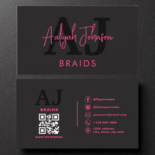 Carte De Visite Tresses QR Code Hair Stylliste Typographie moderne