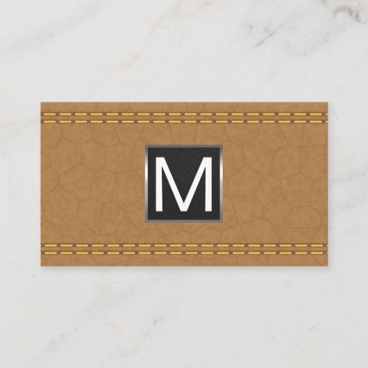 Carte De Visite Triage métallique monogramme | Cuir Tan Double Tra (Devant)