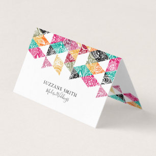 Carte De Visite Triangle coloré blanc cachemire superposition