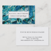 Carte De Visite Triangle géométrique d'or de noir d'agate de bleu (Devant / Derrière)