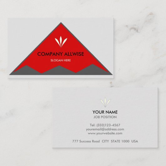 Carte De Visite Triangles élégants en gris argent et rouge (Devant / Derrière)