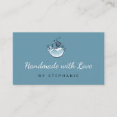 Carte De Visite Tricot Crochet bleu Fil Kraft artisanal (Devant)