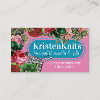 Carte De Visite tricot de fils aiguilles tricoteur roses vintages