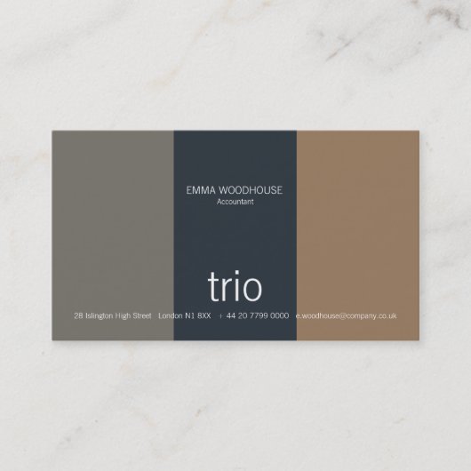 Carte De Visite Trio Teal, gris et brun clair (Devant)
