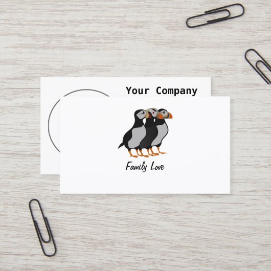 Carte De Visite Trois adorables Puffin debout ensemble Carton (Devant/Arrière en situation)