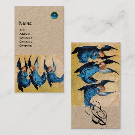 Carte De Visite TROIS ANGES MONOGRAMME, Blue Sapphire Kraft (Devant / Derrière)