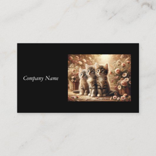 Carte De Visite Trois chatons Tabby adorables avec fleurs (Devant)