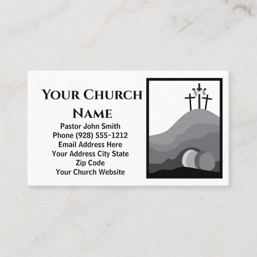Carte De Visite Trois Croix Tombe vide Noir Blanc Pasteur de l'égl (Devant)