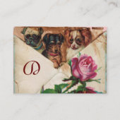 Carte De Visite TROIS DOGGIES AVEC ROSES, Parchemin, Monogramme (Dos)