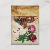 Carte De Visite TROIS DOGGIES AVEC ROSES, Parchemin, Monogramme (Dos)