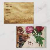 Carte De Visite TROIS DOGGIES AVEC ROSES, Parchemin, Monogramme (Devant / Derrière)
