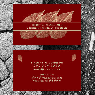 Carte De Visite Trois Feuilles Dorées sur Conseiller Thérapeute Ma