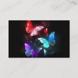 Carte De Visite Trois papillons lumineux sur fond de nuit