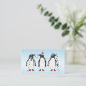 Carte De Visite Trois Pingouins De Noël Festifs Sur Bleu Clair (Debout devant)