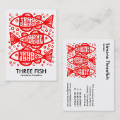 Carte De Visite Trois poissons - Rouge sur blanc (Devant / Derrière)