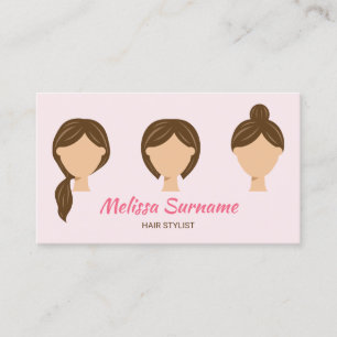 Carte De Visite Trois styles de cheveux Illustration Fille rose