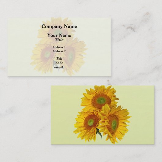 Carte De Visite Trois tournesols dorés (Devant / Derrière)