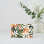Carte De Visite Tropcal Orange & Flowers Watercolor Pattern (Debout devant)