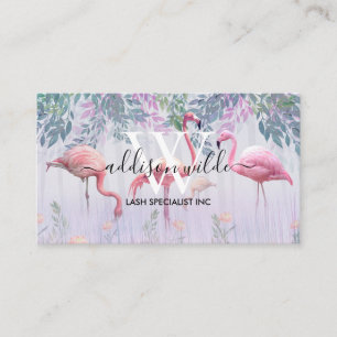 Carte De Visite Tropical Cute Family Flamants roses Rose Aquarelle