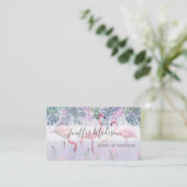 Carte De Visite Tropical Cute Family Flamants roses Rose Aquarelle (Debout devant)