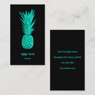 Carte De Visite Tropical Elegant Turquoise Black Pineappy Art