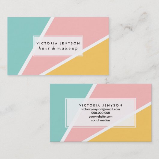 Carte De Visite Tropical été rose pastel couleur jaune turquoise (Devant / Derrière)