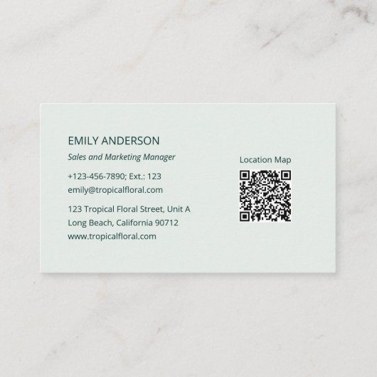 Carte De Visite Tropical Floral Botanical Logo QR Code (Dos)