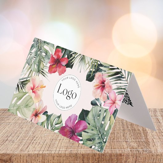 Carte De Visite Tropical Floral Botanical Logo QR Code Folded