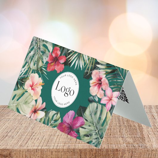 Carte De Visite Tropical Floral Botanical Logo QR Code Folded