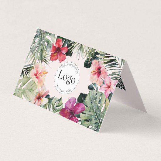 Carte De Visite Tropical Floral Botanical Logo QR Code Folded (Devant)