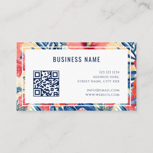 Carte De Visite Tropical Floral Pattern Hibiscus Fleurs QR Code (Dos)