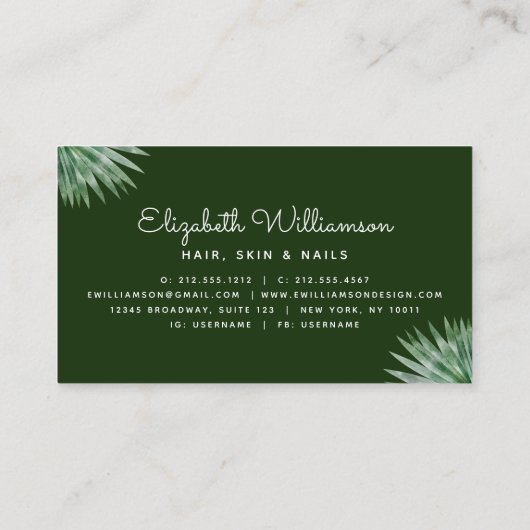 Carte De Visite Tropical Floral Script Gold Foil Coiffure Beauté S (Dos)