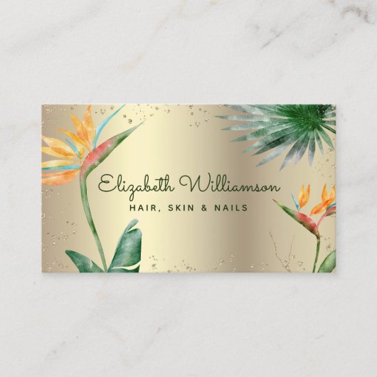Carte De Visite Tropical Floral Script Gold Foil Coiffure Beauté S (Devant)