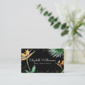 Carte De Visite Tropical Floral Script Gold sur Black Beauty Salon (Debout devant)