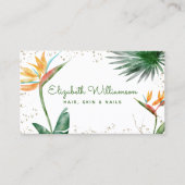 Carte De Visite Tropical Floral Script Gold White Beauté Salon (Devant)