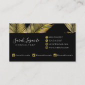 Carte De Visite Tropical Gold & Black Palm Feuille Design élégant  (Dos)