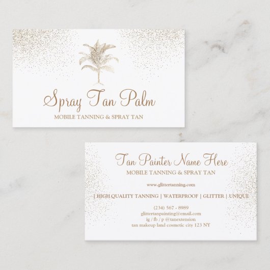 Carte De Visite Tropical Gold Palm Tree Spray Tan Sparkle (Devant / Derrière)