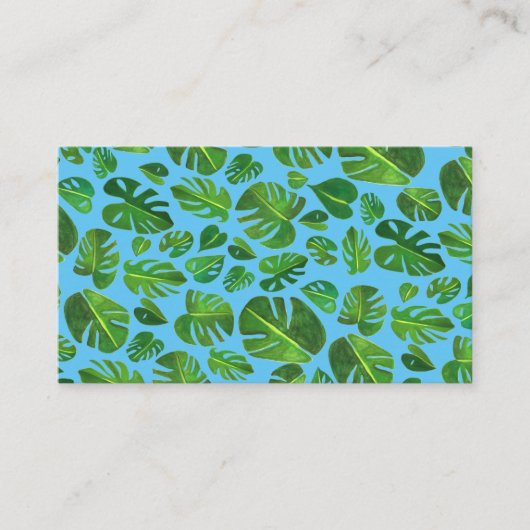 Carte De Visite Tropical Monstera Leaf QR Code Social Media Chic (Devant)