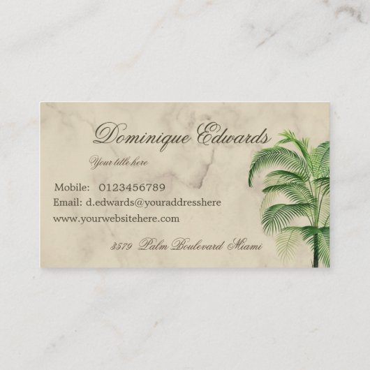 Carte De Visite Tropical Palm Tree Marble Professional (Dos)