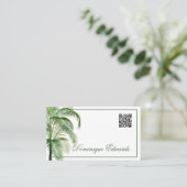 Carte De Visite Tropical Palm Tree QR Code Green Professional (Debout devant)