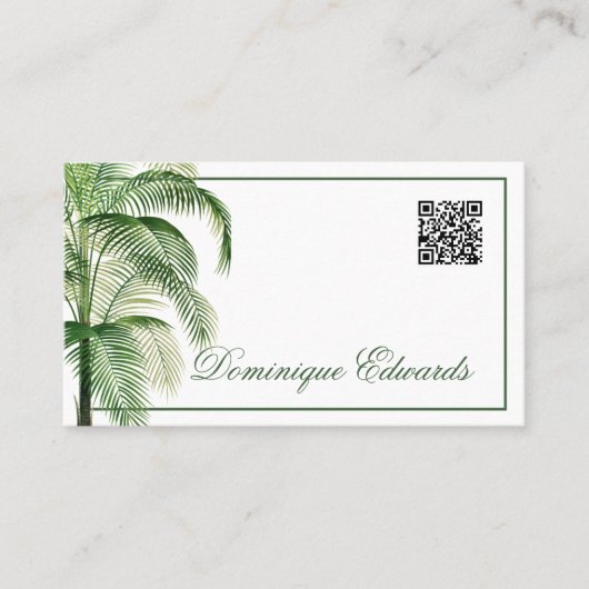 Carte De Visite Tropical Palm Tree QR Code Green Professional (Devant)