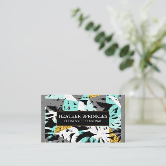 Carte De Visite Tropical Palm Trees Texture Bordure murale (Debout devant)