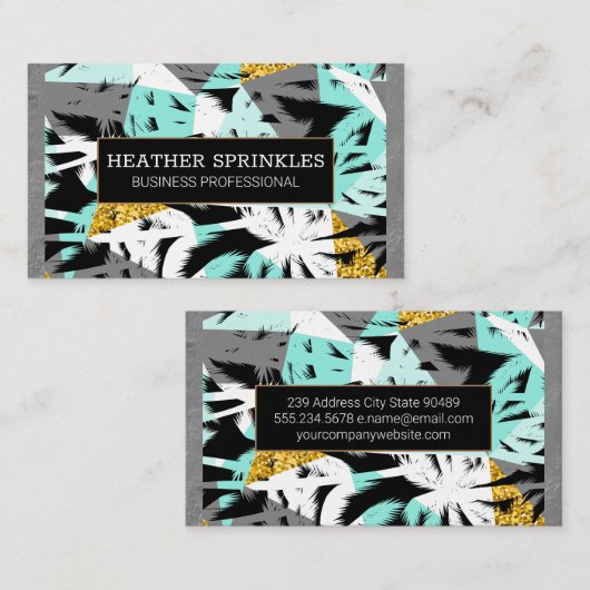 Carte De Visite Tropical Palm Trees Texture Bordure murale (Devant / Derrière)