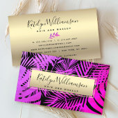 Carte De Visite Tropical palm violet rose sombre or chic script