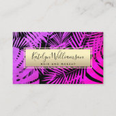 Carte De Visite Tropical palm violet rose sombre or chic script (Devant)
