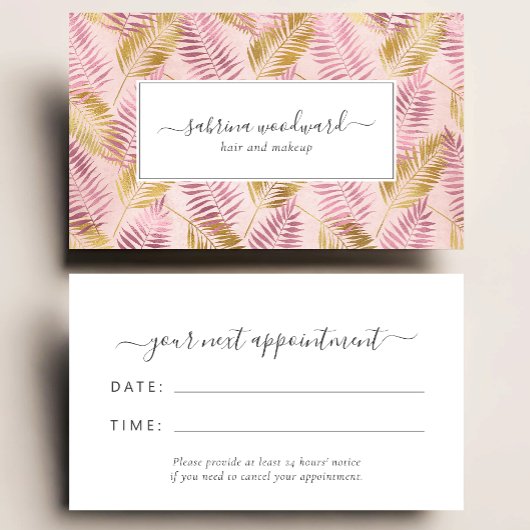 Carte De Visite Tropical Pink Gold Blush Foliage Appointment