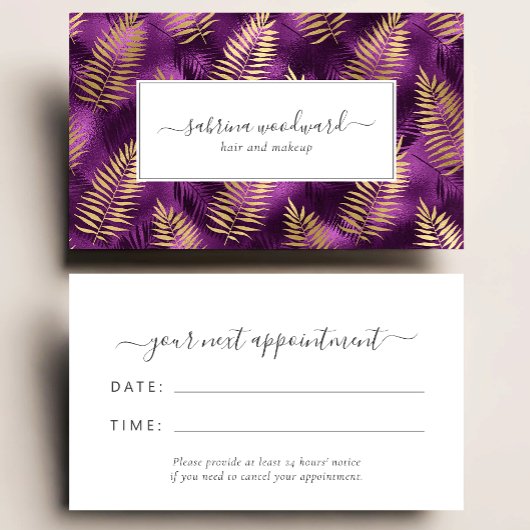 Carte De Visite Tropical Purple Gold Foliage Pattern Appointment